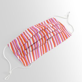 [ Thumbnail: Red, Orchid & White Colored Lined/Striped Pattern Face Mask ]
