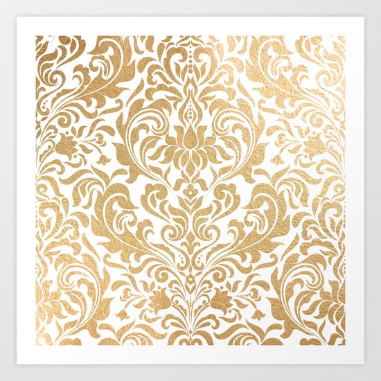 Gold foil swirls damask #12 Art Print