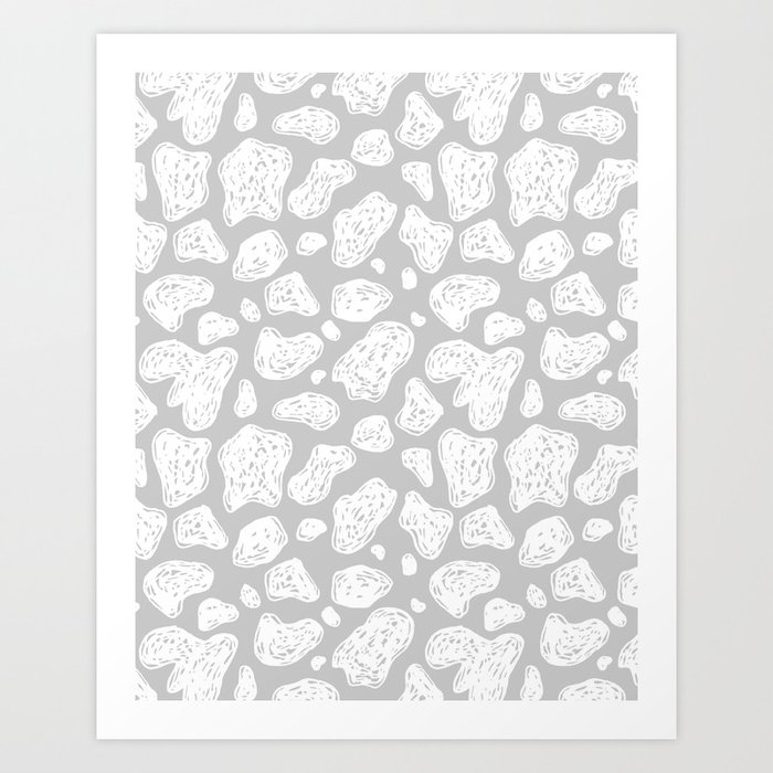 Abstract Doodle Shapes - Gray and White  Art Print