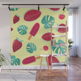 Ice Lolly Tropical Watermelon Pattern Hibiscus Icecream Wall Mural