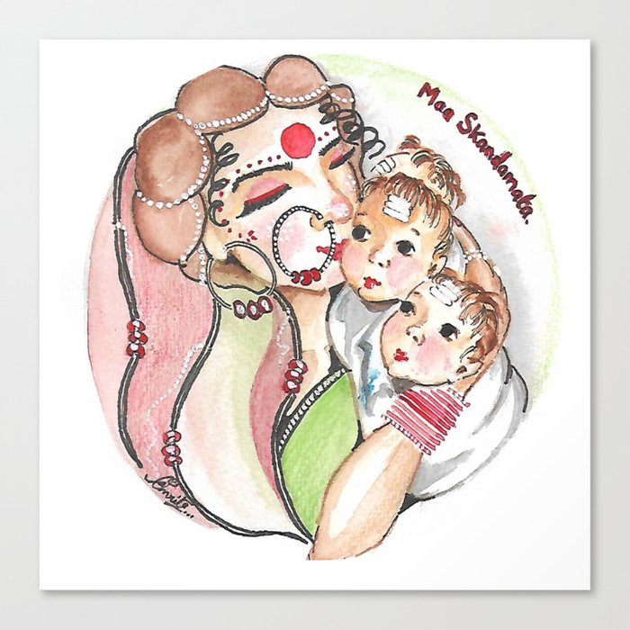 Painting Of Durga Gauri Mata With Lord Kartik Original
