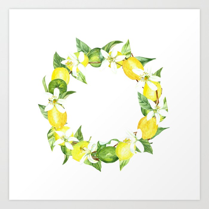 watercolor wreath lemon Art Print by Angelikpilart | Society6