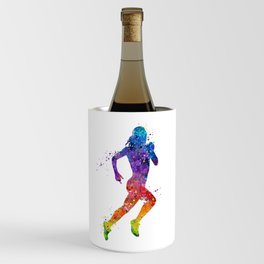 Girl Running 2 Colorful Watercolor Sports Art Wine Chiller