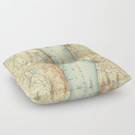 Vintage Map of Tarrytown NY & The Hudson River Floor Pillow