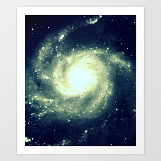 Ivory Teal Pinwheel Spiral Galaxy Space Art Print