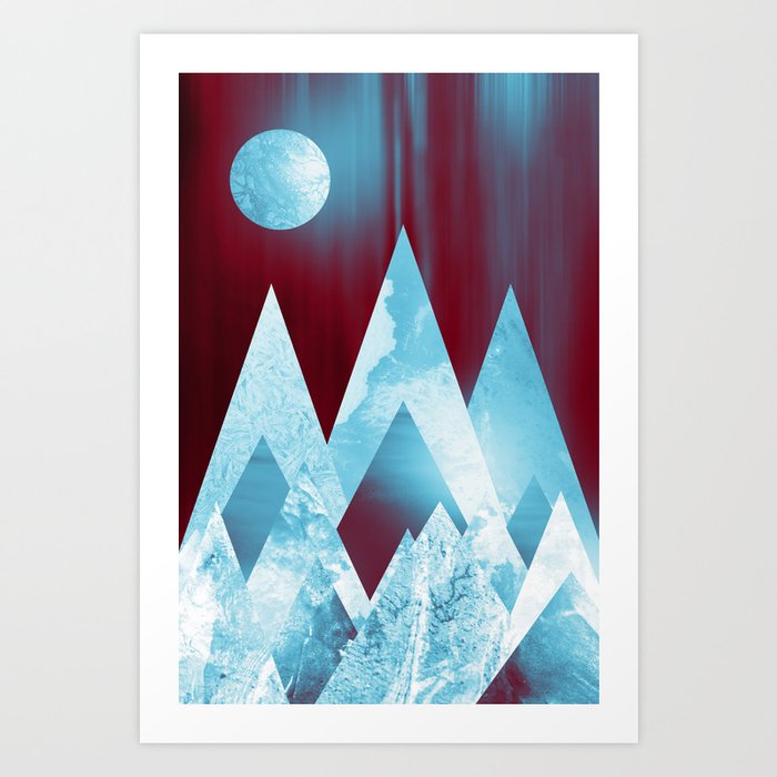 ICY MOUNTAINS UNDER A BLOOD RED WINTER MOON Art Print