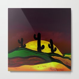 Desert Moon  Metal Print | Cactusglow, Acrylic, Abstract, Moonanddesert, Nightscapes, Abstractcactus, Abstractdesert, Mixedmedia, Painting, Oil 