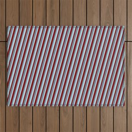 [ Thumbnail: Slate Gray, Light Blue, and Maroon Colored Stripes Pattern Outdoor Rug ]