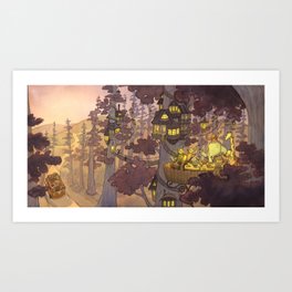 Treehouse Dinner With Animal Friends Art Print