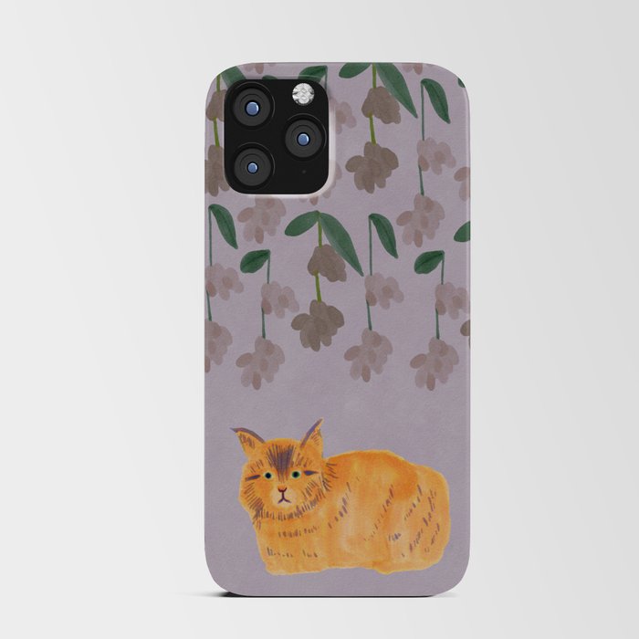 Cat and Flower - Orange and Light Purple iPhone Card Case