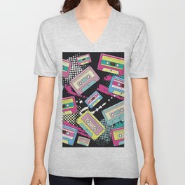 Multi Colored cassettes on a black background seamless pattern V Neck T Shirt
