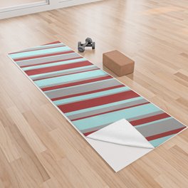 [ Thumbnail: Turquoise, Dark Gray, and Brown Colored Lined/Striped Pattern Yoga Towel ]