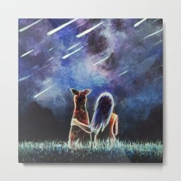 We are under the meteor shower Metal Print | Art, Texture, Night, Dog, Meteorshower, Human, Acrylic, Brush, Decoration, Painting 