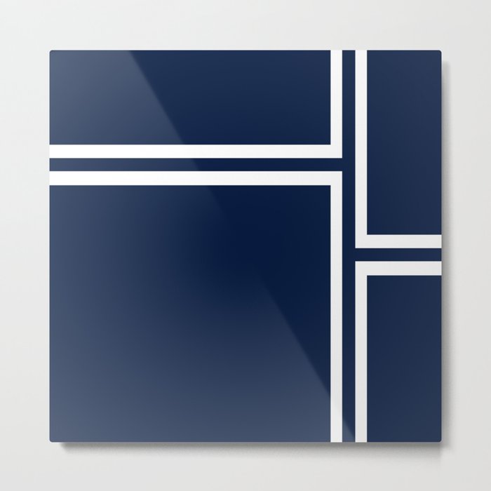 Strong Deco - Minimalist Geometric Pattern in White and Nautical Navy Blue Metal Print