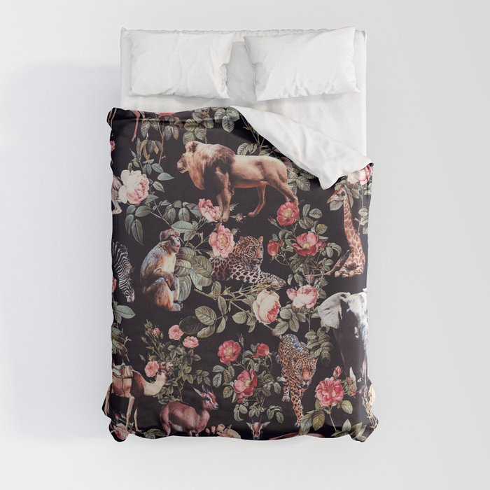 Animals and Floral Pattern Duvet Cover
