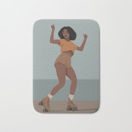 Black woman roller skater Bath Mat | Graphicdesign, Sea, African, Blackwoman, Happy, Afrohair, Summer, Girl, Skating, Black 