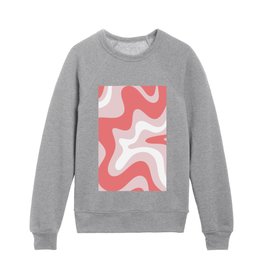 Retro Liquid Swirl Abstract Pattern Square in Tulip Pink and White Kids Crewneck