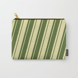 [ Thumbnail: Dark Olive Green & Pale Goldenrod Colored Pattern of Stripes Carry-All Pouch ]
