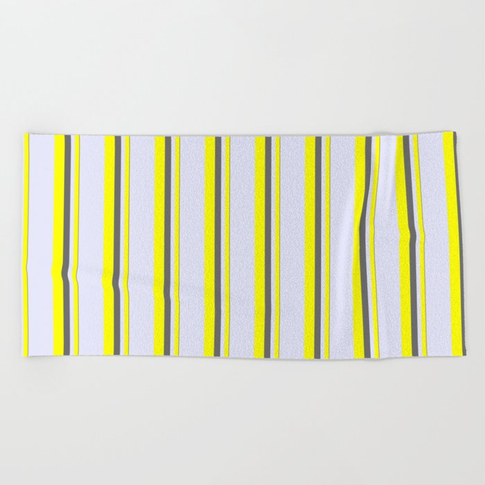 Dim Grey, Yellow & Lavender Colored Striped Pattern Beach Towel