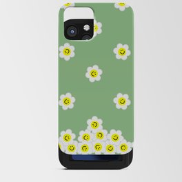 Happy White Daisies Sage Green iPhone Card Case