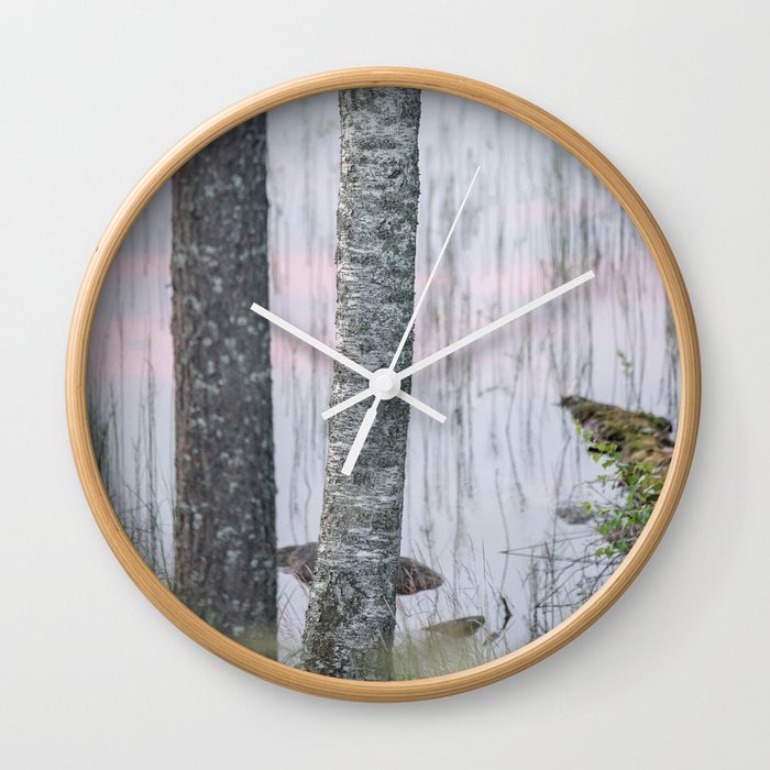 Birch Tree at Waterline | Finland Midsummer Evening Wall Clock