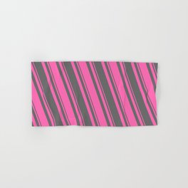 [ Thumbnail: Hot Pink and Dim Grey Colored Pattern of Stripes Hand & Bath Towel ]