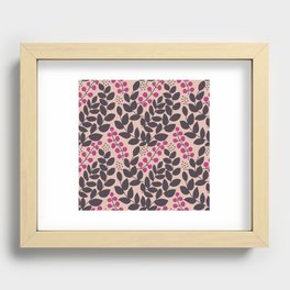 Blue Leaves with Berries in Pink Recessed Framed Print