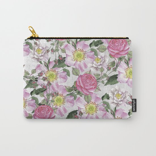 Vintage Rose Pattern Pink and White Carry-All Pouch