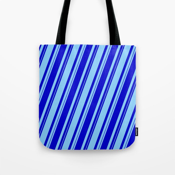 Blue and Light Sky Blue Colored Lined/Striped Pattern Tote Bag