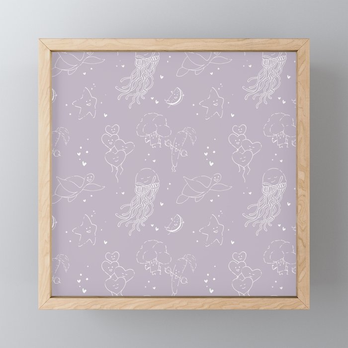 Affirmation Characters Pattern - Purple Framed Mini Art Print