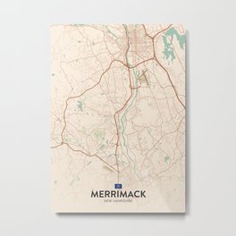 Merrimack, New Hampshire, United States - Vintage City Map Metal Print | Unitedstates, Print, Nh, Townmap, Newhampshire, Newhampshiremap, Graphicdesign, Cityposter, Map, Town 