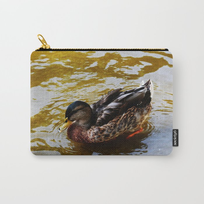 Duck swimming in golden water Carry-All Pouch