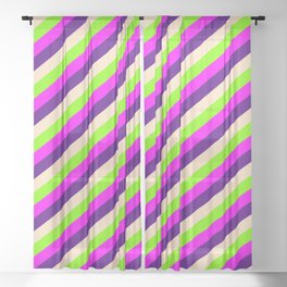 [ Thumbnail: Chartreuse, Fuchsia, Indigo & Bisque Colored Lined/Striped Pattern Sheer Curtain ]