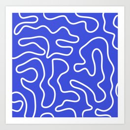 Squiggle Maze Abstract Minimalist Pattern in Electric Blue and White Art Print
