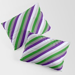 [ Thumbnail: Eye-catching Gray, Indigo, Lavender, Grey, and Green Colored Lined Pattern Pillow Sham ]
