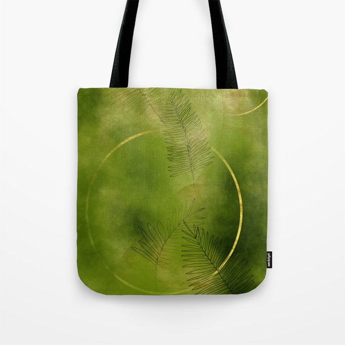 Tropical Leaves & Golden Rings Green Tones Tote Bag