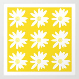 White Daisy Flowers Yellow Background Summer Mood #decor #society6 #buyart Art Print
