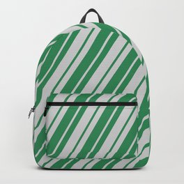 [ Thumbnail: Light Grey & Sea Green Colored Lines Pattern Backpack ]