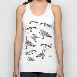 Seagulls by the Seashore White Unisex Tank Top