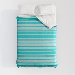 [ Thumbnail: Dark Turquoise and Powder Blue Colored Striped Pattern Comforter ]
