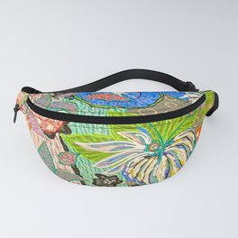 Hothouse #4a Fanny Pack | Painting, Floral, Botanical, Blue, Foliage, Acrylic, Green, Abstract 