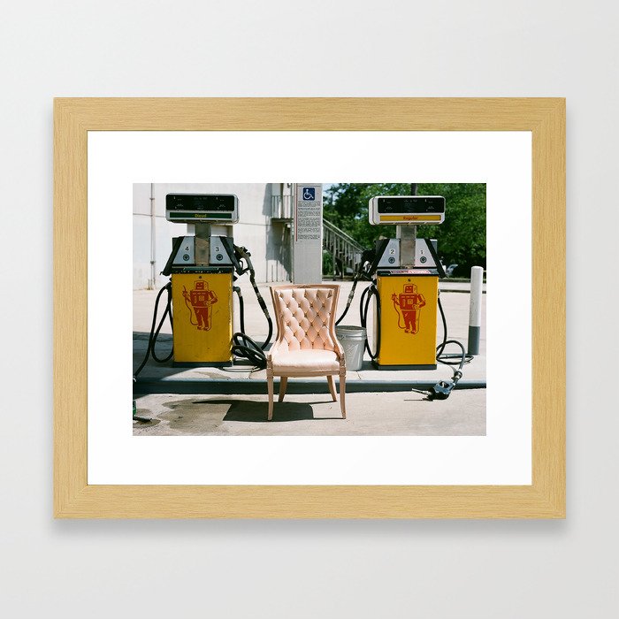 Pink Chair and the Robots Framed Art Print