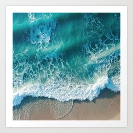 Perfect Turquoise Sea Waves Crushing on a Beach Aerial Photography Art Print