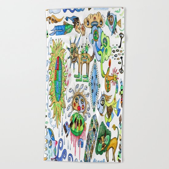 watercolor doodle Beach Towel