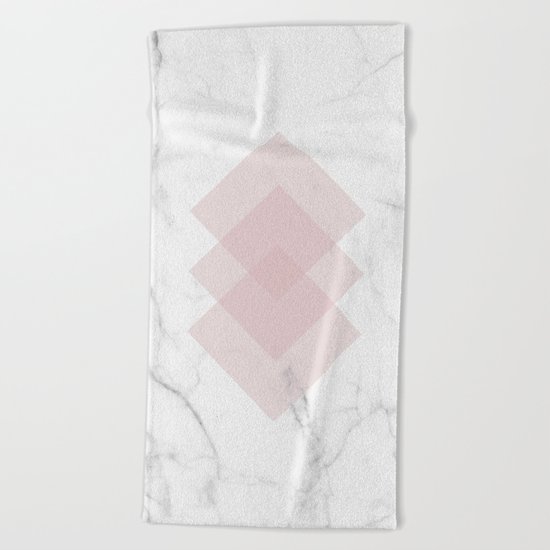 White Marble Scandinavian Geometric Blush Pink Squares Beach Towel