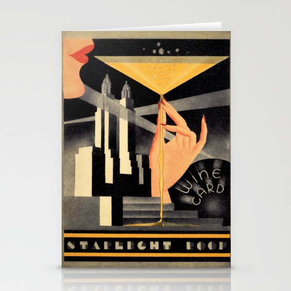 1930's Waldorf Astoria Hotel NYC The Starlight Roof, Champagne Wine Card Vintage Poster Stationery Cards