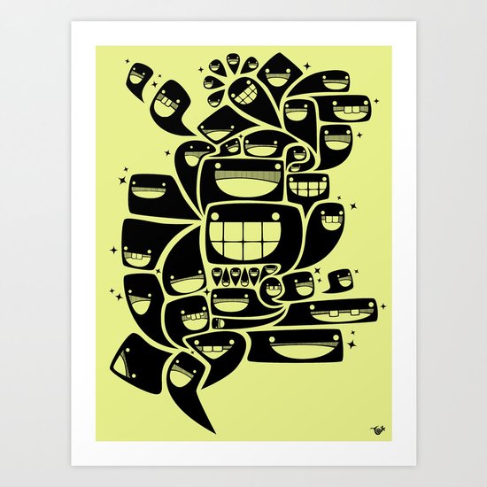 Happy Squiggles - 1-Bit Oddity - Black Version Art Print