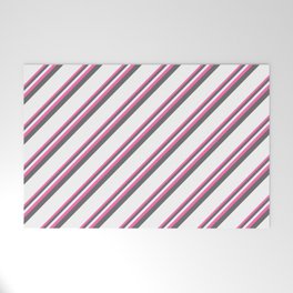[ Thumbnail: Hot Pink, Dim Grey & White Colored Pattern of Stripes Welcome Mat ]