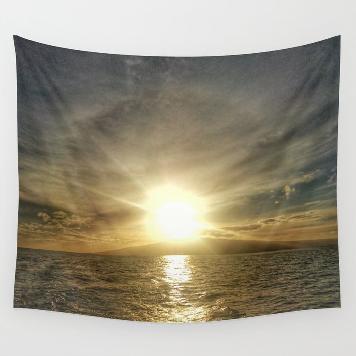 Sunset on Maui by boat Wall Tapestry