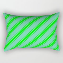 [ Thumbnail: Aquamarine & Lime Colored Stripes Pattern Rectangular Pillow ]